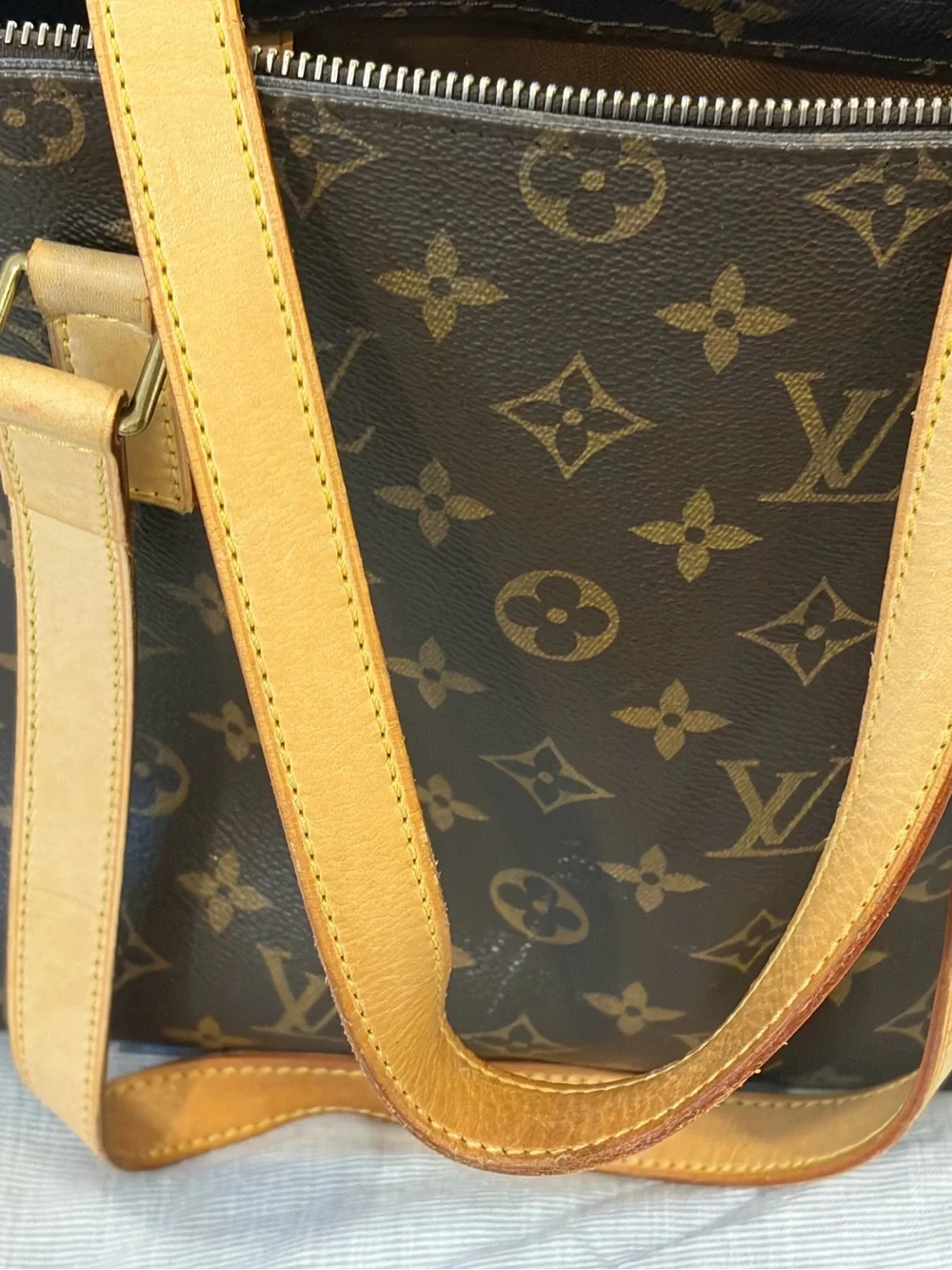 Louis Vuitton Brown Leather Shoulder Bag with Gold Hardware